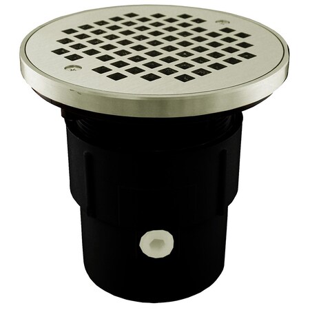 Jones Stephens 3inX4in ABS Pipe Fit Drain Base with 3-1/2in Plastic Spud and 6in Nickel Bronze Strainer with Ring D53077